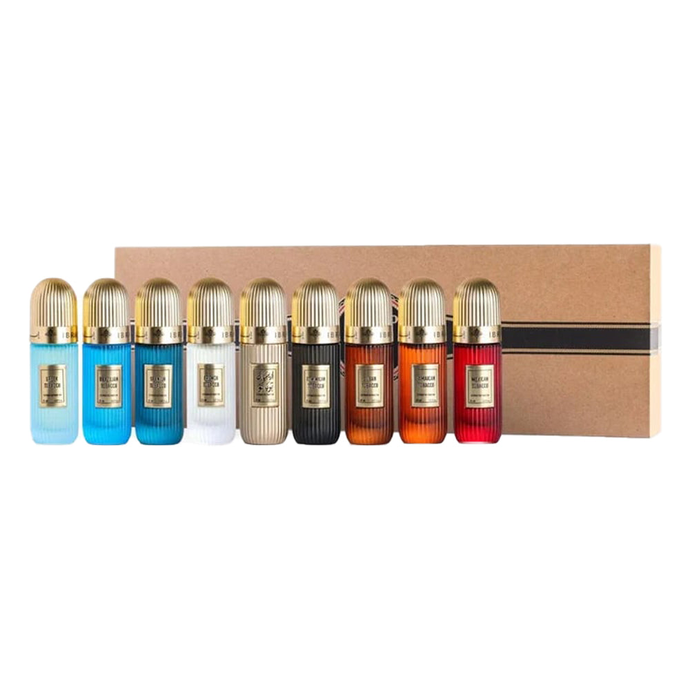 Ibrahim Al Qurashi Tobacco Collection EDP – set of 9 tobacco perfume bottles